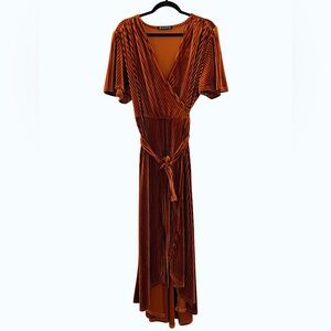 [SOLD] Elegant Velvet Wrap Dress - Rich Brown (2XL)